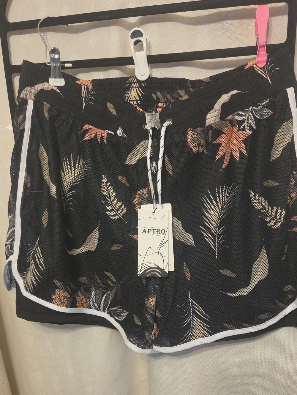 Women's Black Floral Athletic Shorts with White Trim